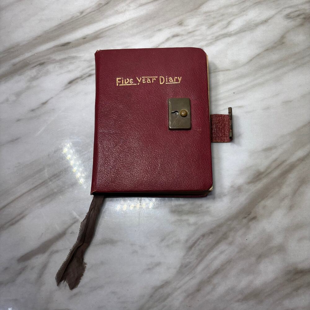 Vintage 1940s Red Leather Five Year Diary Partially Used No Key